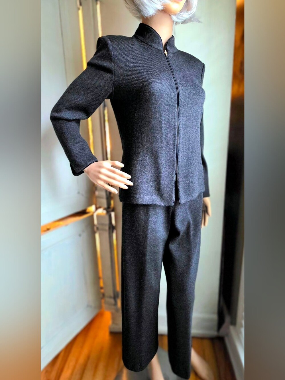 NWT St John Collection Sport Charcoal Wool Knit Jacket Pants Set 2 P